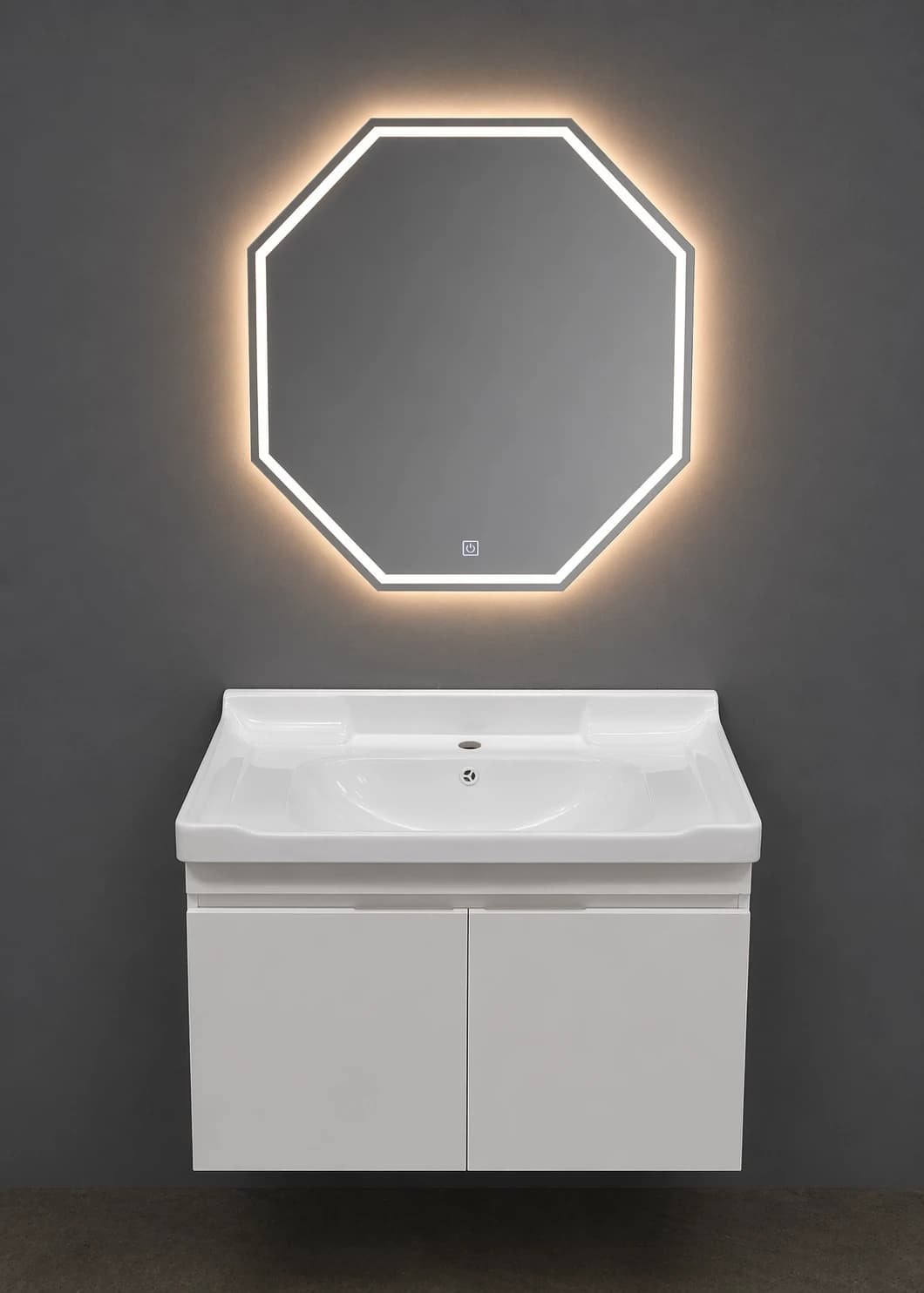 60×80 Hamam Dolabı və Lavabo + 75×75 Sensorlu LED Güzgü (Ağ, Forex Material)