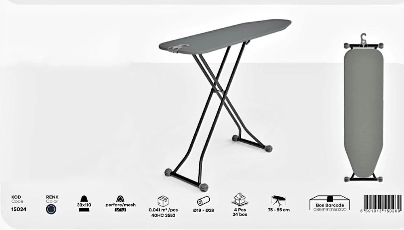 Ütü masası Perilla Gigi, 110×33 sm, qara/boz — изображение 2