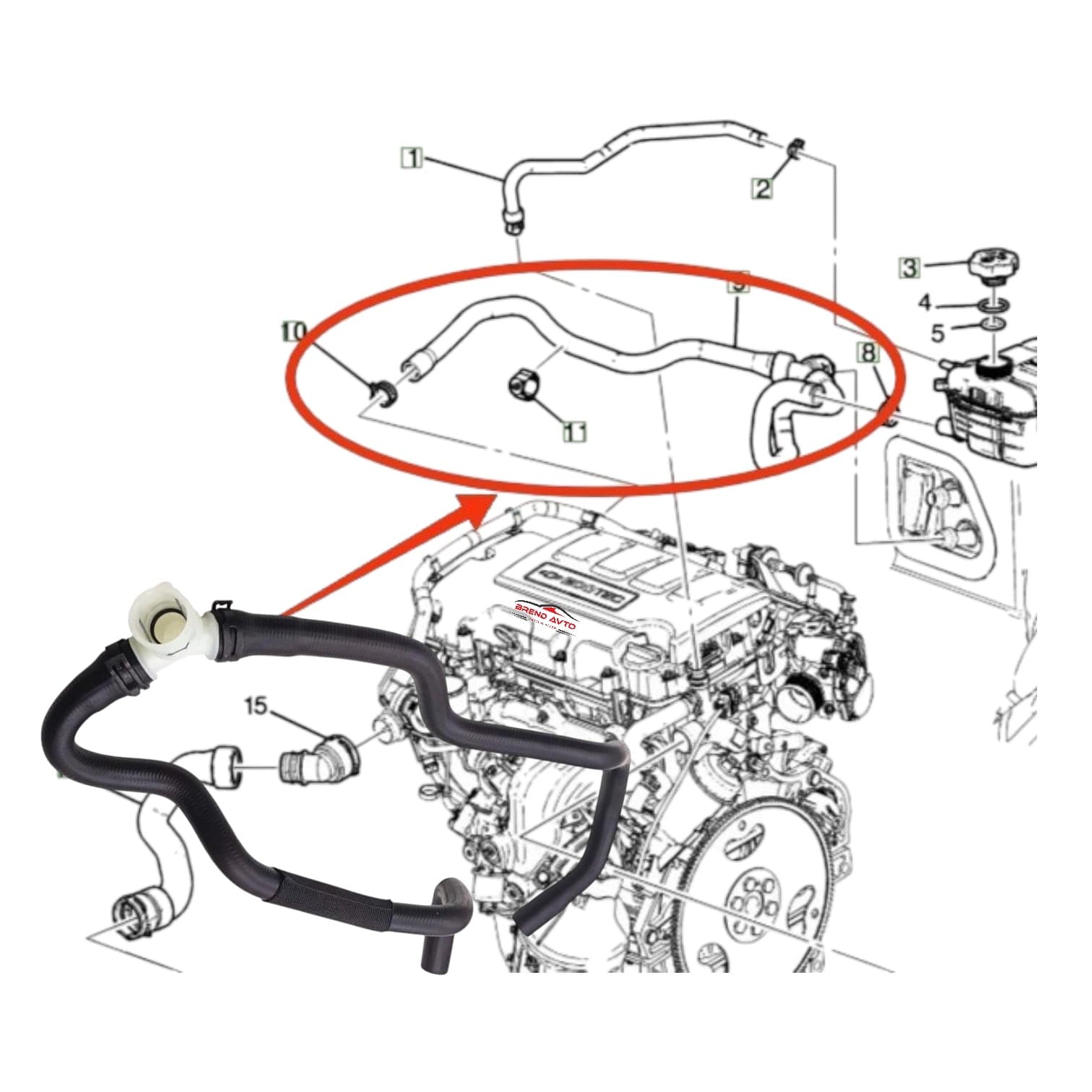 Radiator üçün qol borusu 1818499 13251465 94543097 95079921 Chevrolet Cruze 1.4 Turbo 2009-2015 üçün — şəkil 3