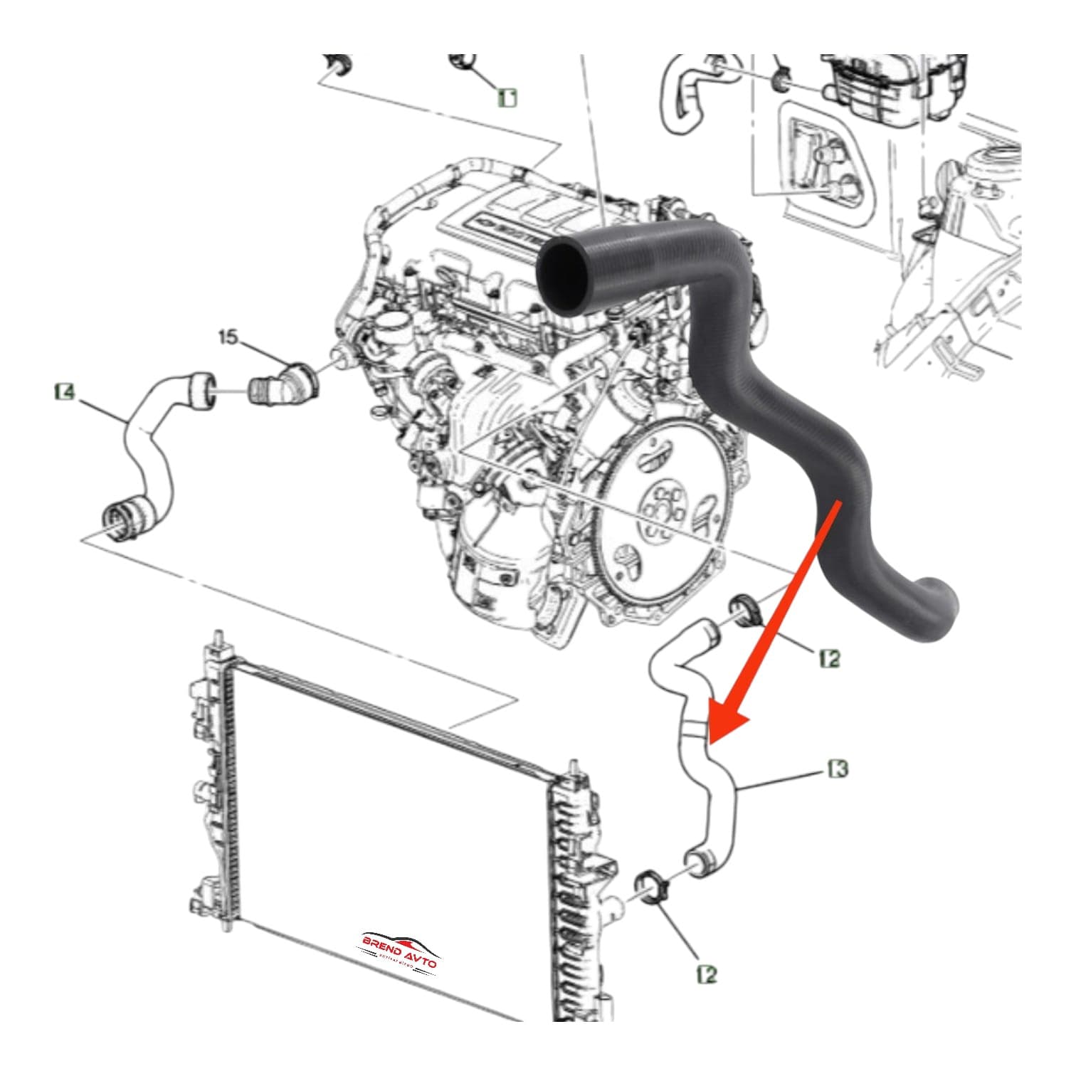 Radiator üçün qol borusu 1337847 13291779 Chevrolet Cruze 1.4 Turbo 2009-2015 üçün — şəkil 2