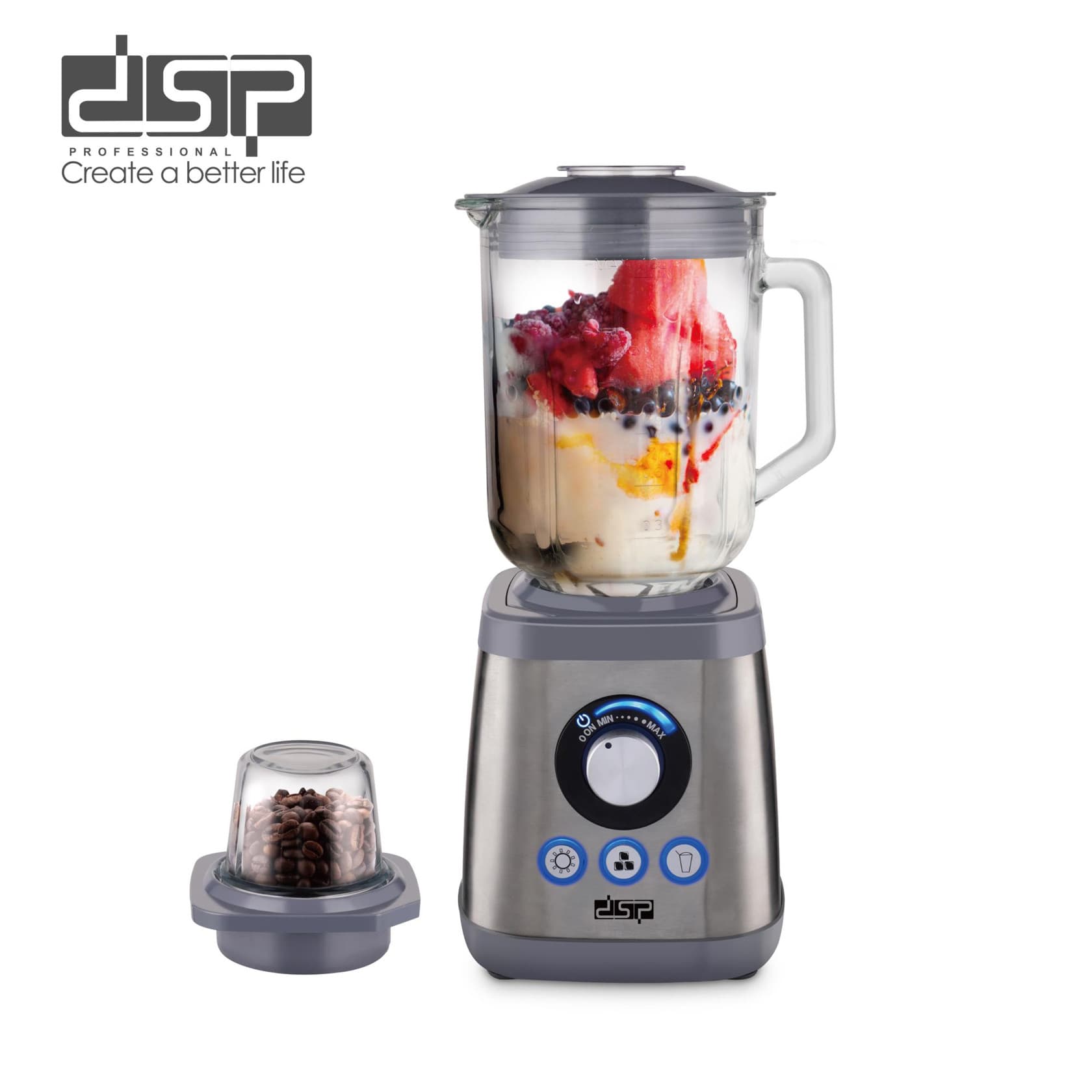 Blender DSP KJ2198 LRD, stasionar, mexaniki, 1.8 L, gümüşü