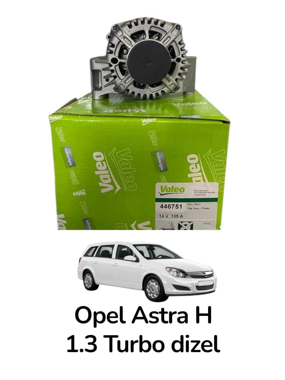 Generator Valeo Opel Astra H 1.3 Turbo dizel mühərrik 2003-2010 üçün 446751 13256929 105A