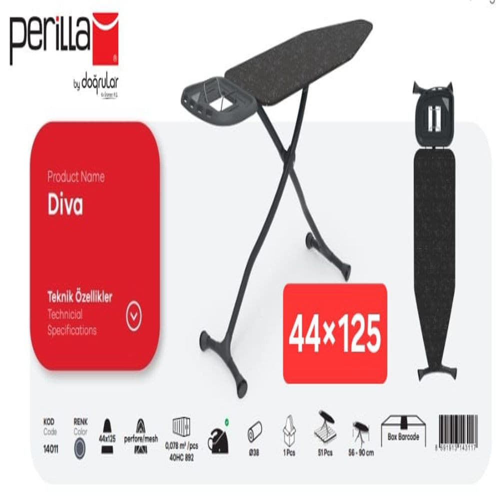 Ütüləmə lövhəsi Perilla Diva 14011, 44x125 sm