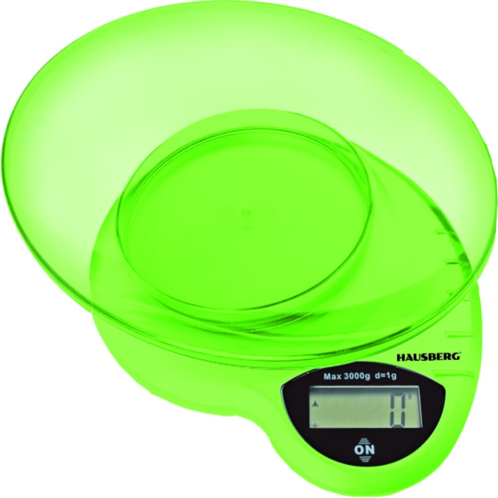 Elektron mətbəx tərəzisi Hausberg HB-6015 ELH 3 kq plastik yaşıl