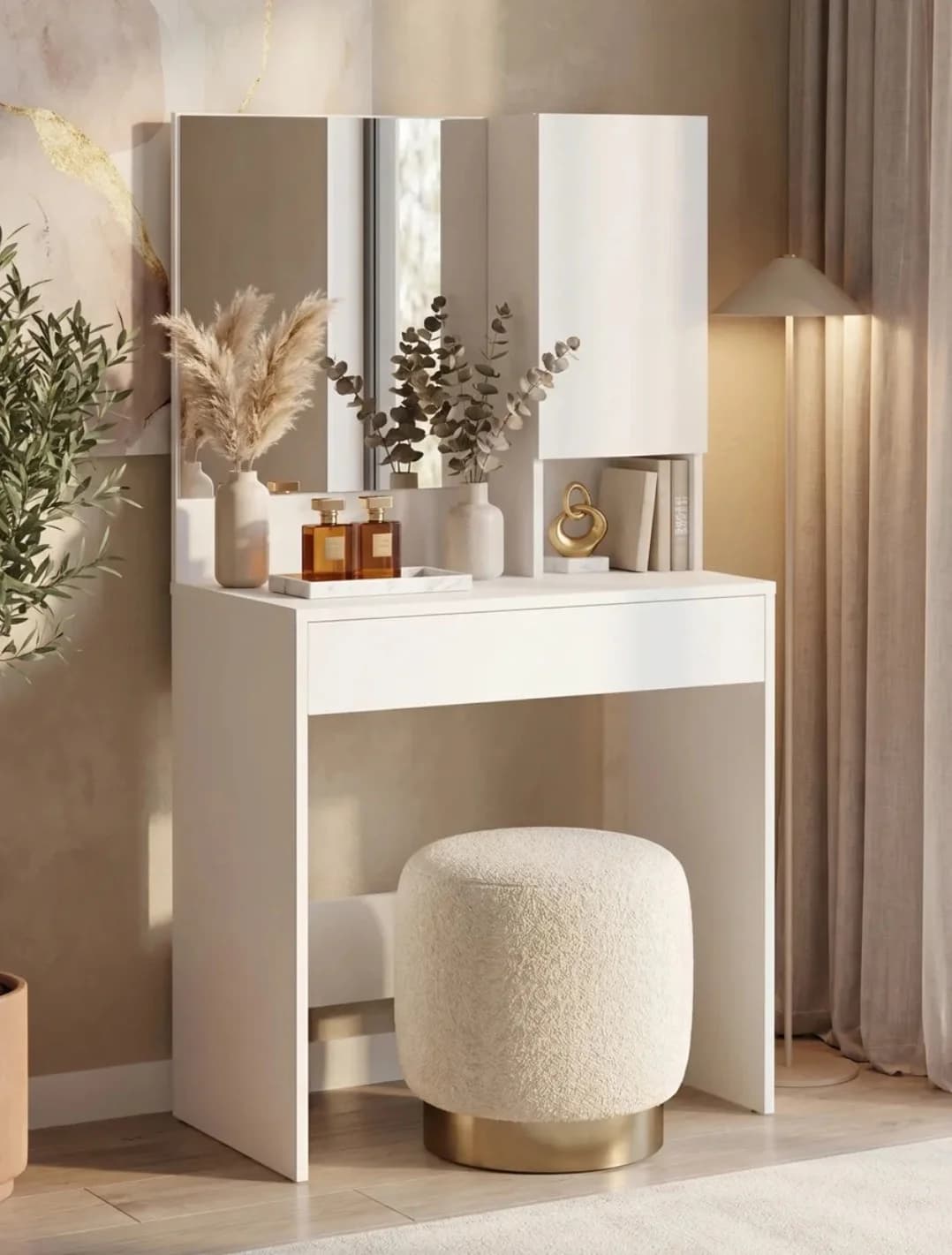Makiyaj masası SO051, ağ, laminat, 136х37.5х70 sm