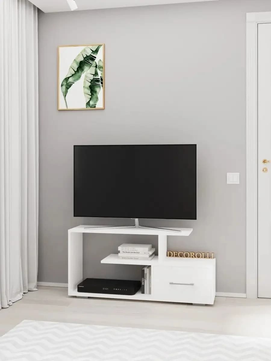 TV üçün tumba Yagmur, laminat, ağ, 105x28x50.1 sm — изображение 3