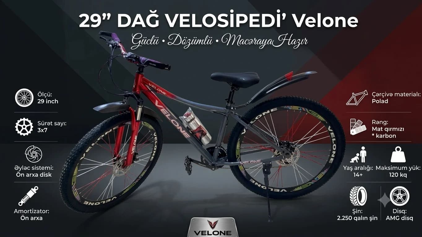 Dağ velosipedi Velone AMG, 29", qırmızı