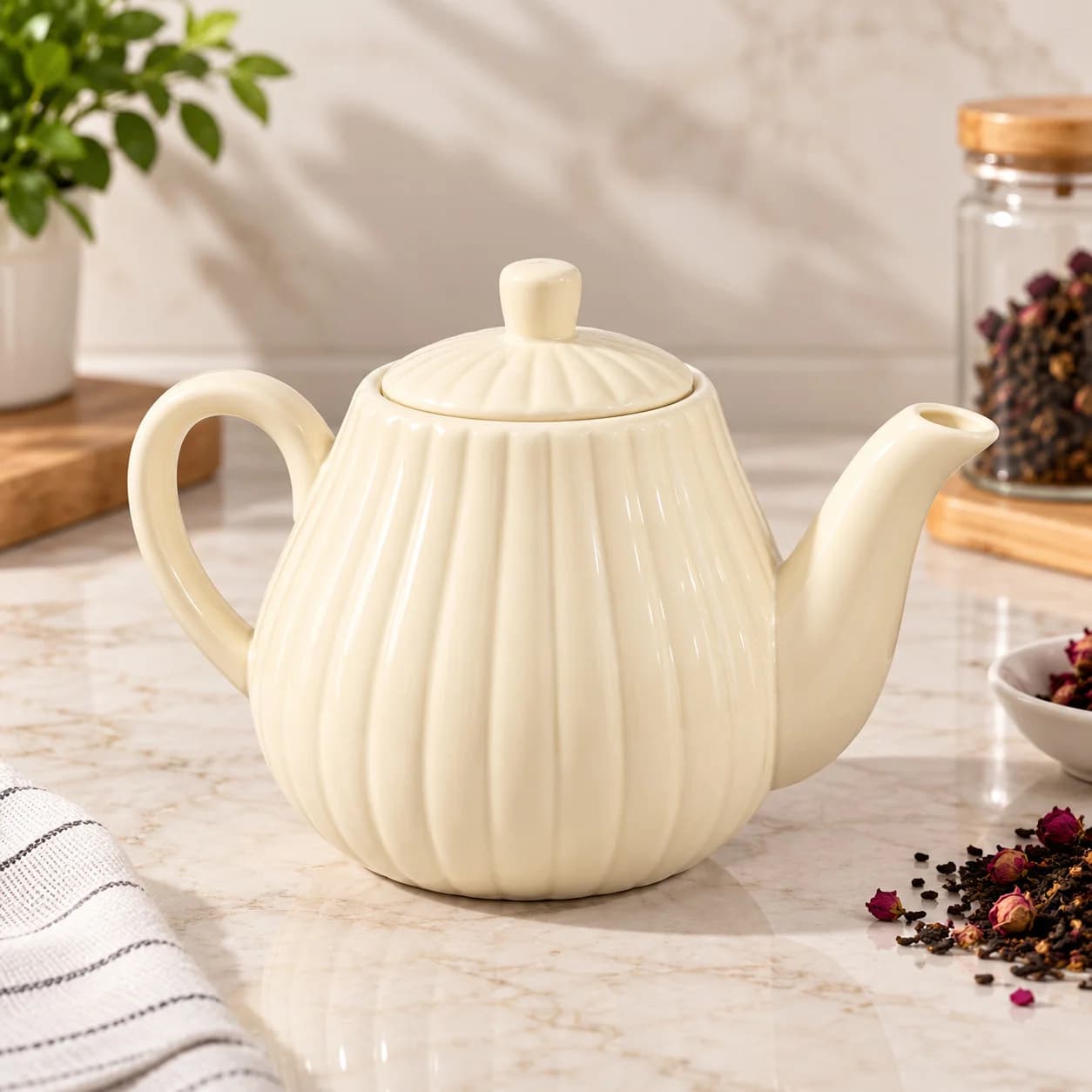 Çaydan, Dəmləmə çaydanı, 1000 ml, Keramika, Krem
