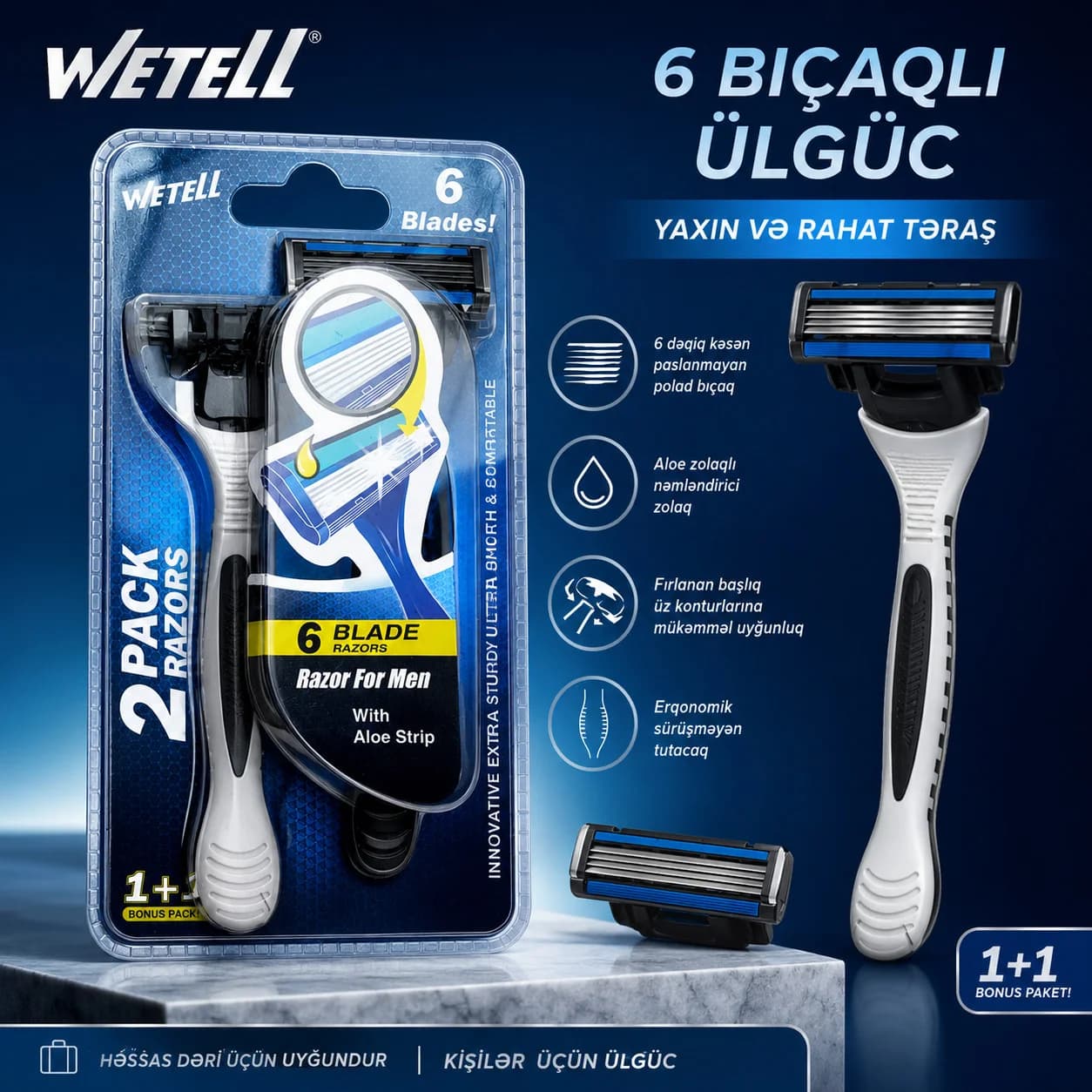 Çoxdəfəlik ülgüc Wetell With Aloe Strip.