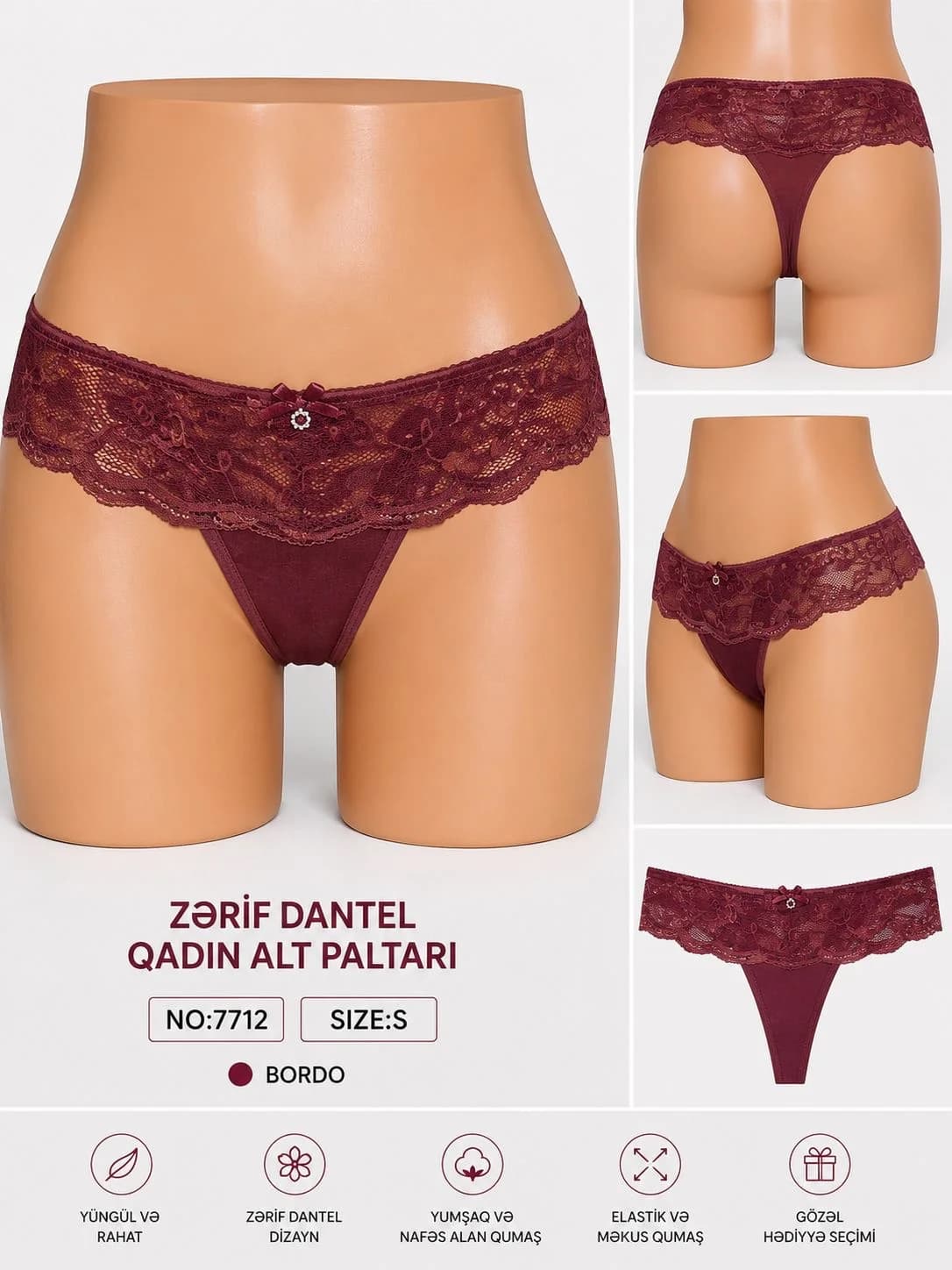 Qadın tumanı, Strinqlər, Bordo, Yumşaq elastik parça, M