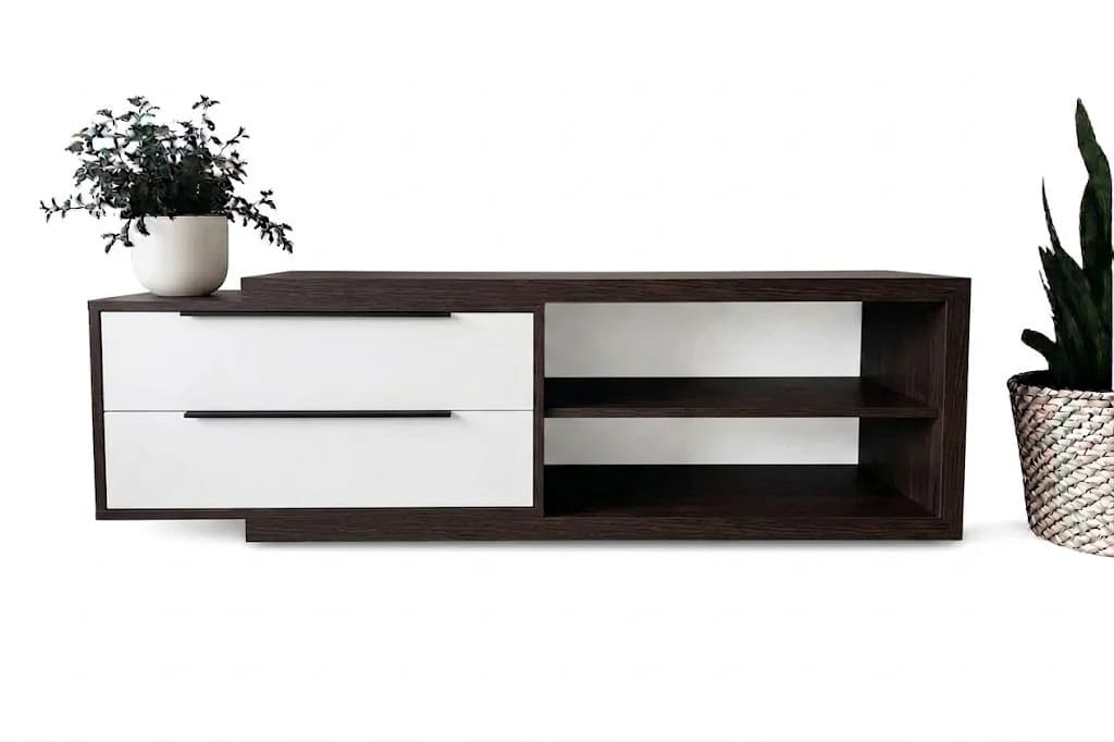 TV üçün tumba Line, laminat, 180x45x38 sm, tünd qəhvəyi/ağ