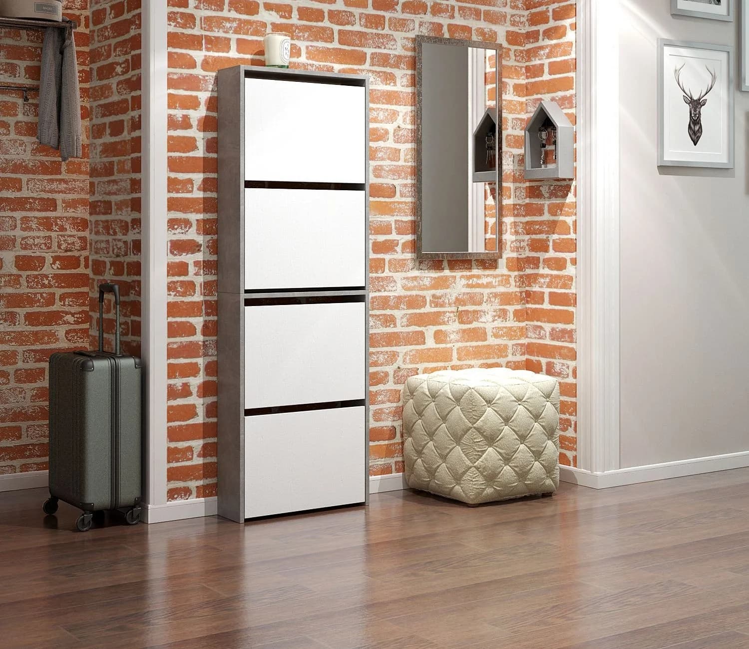 Ayaqqabı üçün tumba Yagmur Laminat Boz/Ağ 154x52x22 sm 4 əd ayaqqabi dolabi78