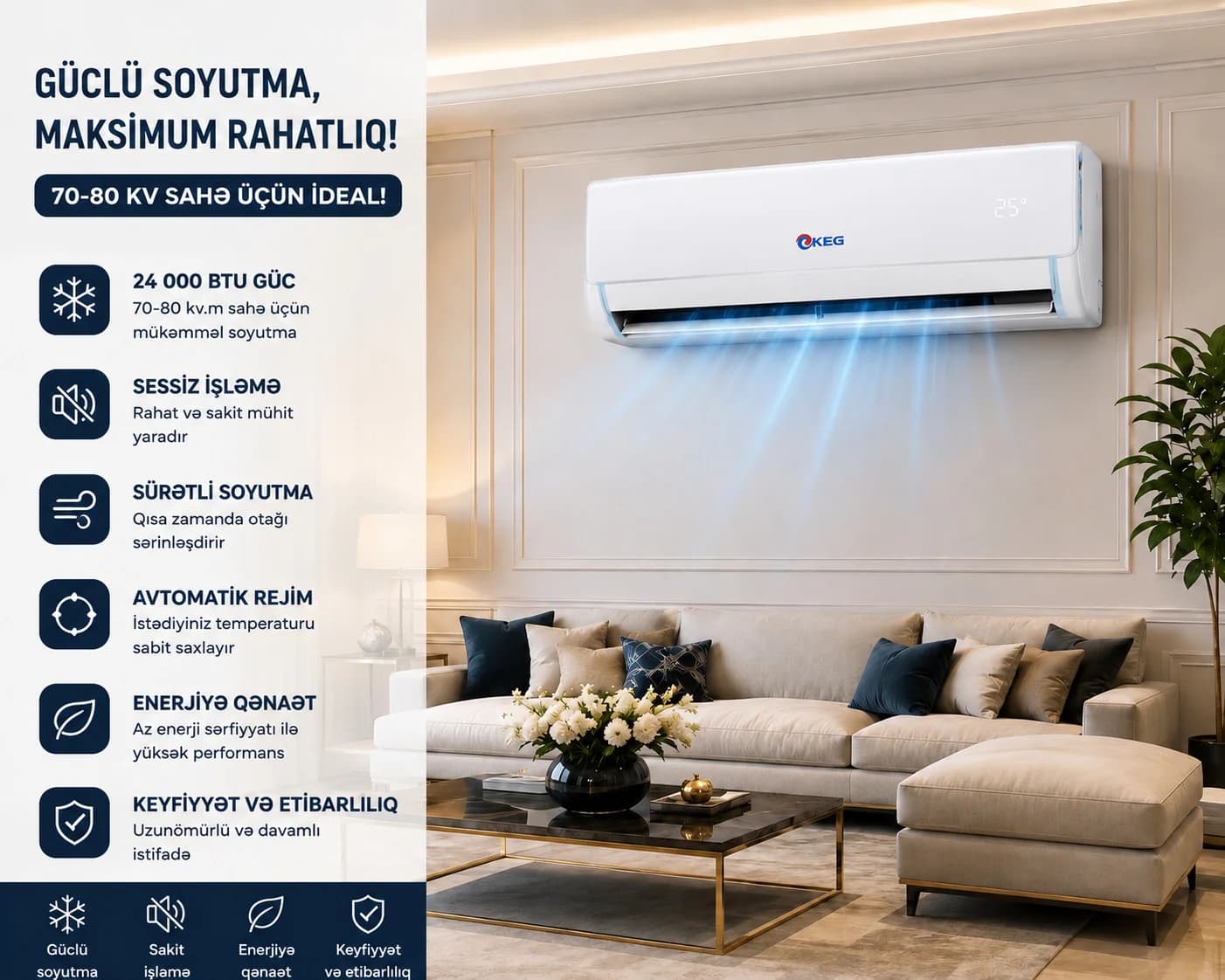 Kondisioner OKEG, Split-sistem, 24000 BTU/saat, Ağ