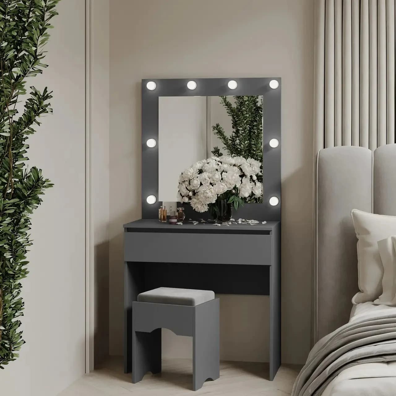 Makiyaj masası 8317, antrasit, laminat, 150х45х90 sm