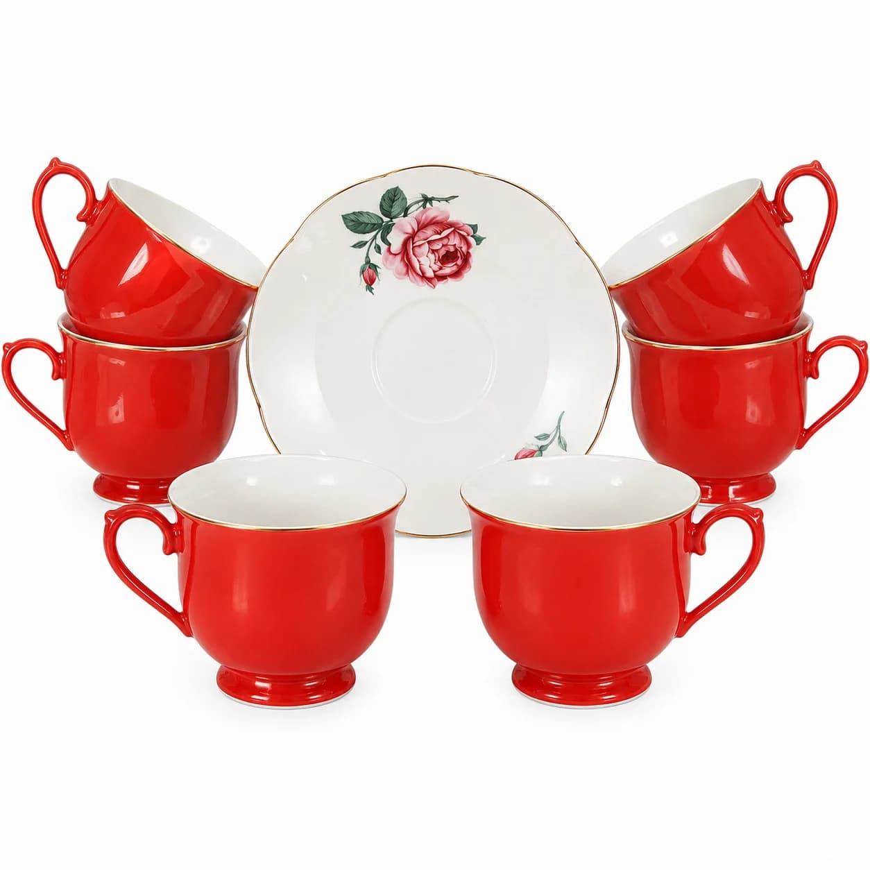 Çay servizi 11411, 200 ml, farfor, qırmızı, 6 nəfərlik, 12 ədəd