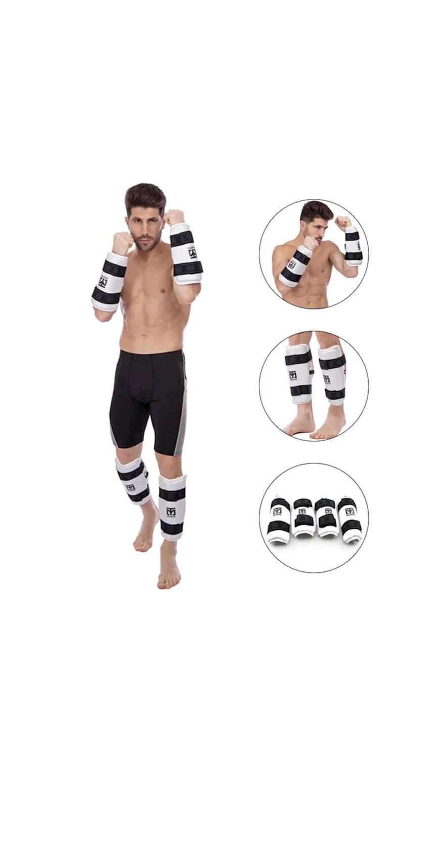 Taekvando üçün diz və dirsək qoruyuculari, ağ, polyester/PVC/silikon
