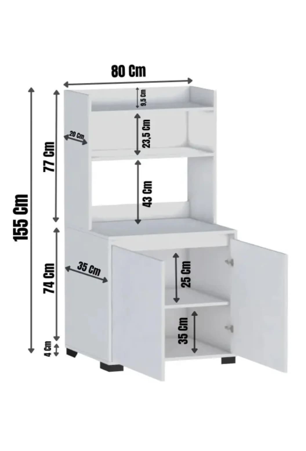 Mətbəx üçün bufet SO002, laminat, ağ/antrasit, 155x80x37 sm — изображение 5