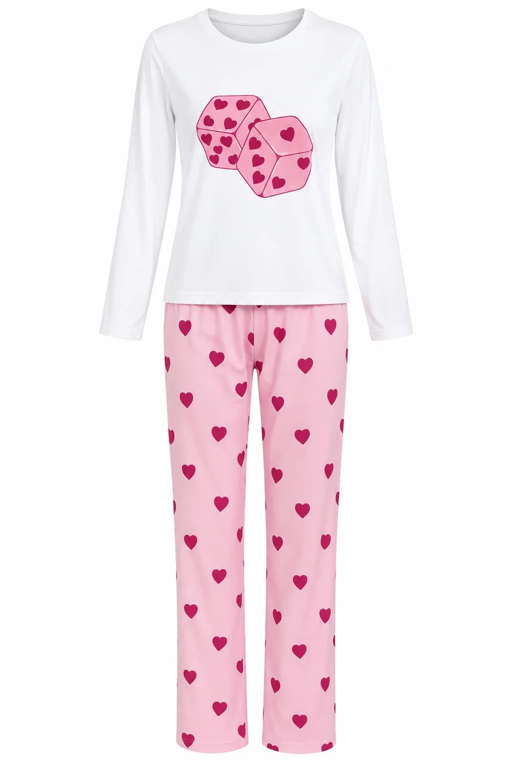 Qadınlar üçün şalvarlı pijama dəsti, ağ/çəhrayı, poliester, ölçü M