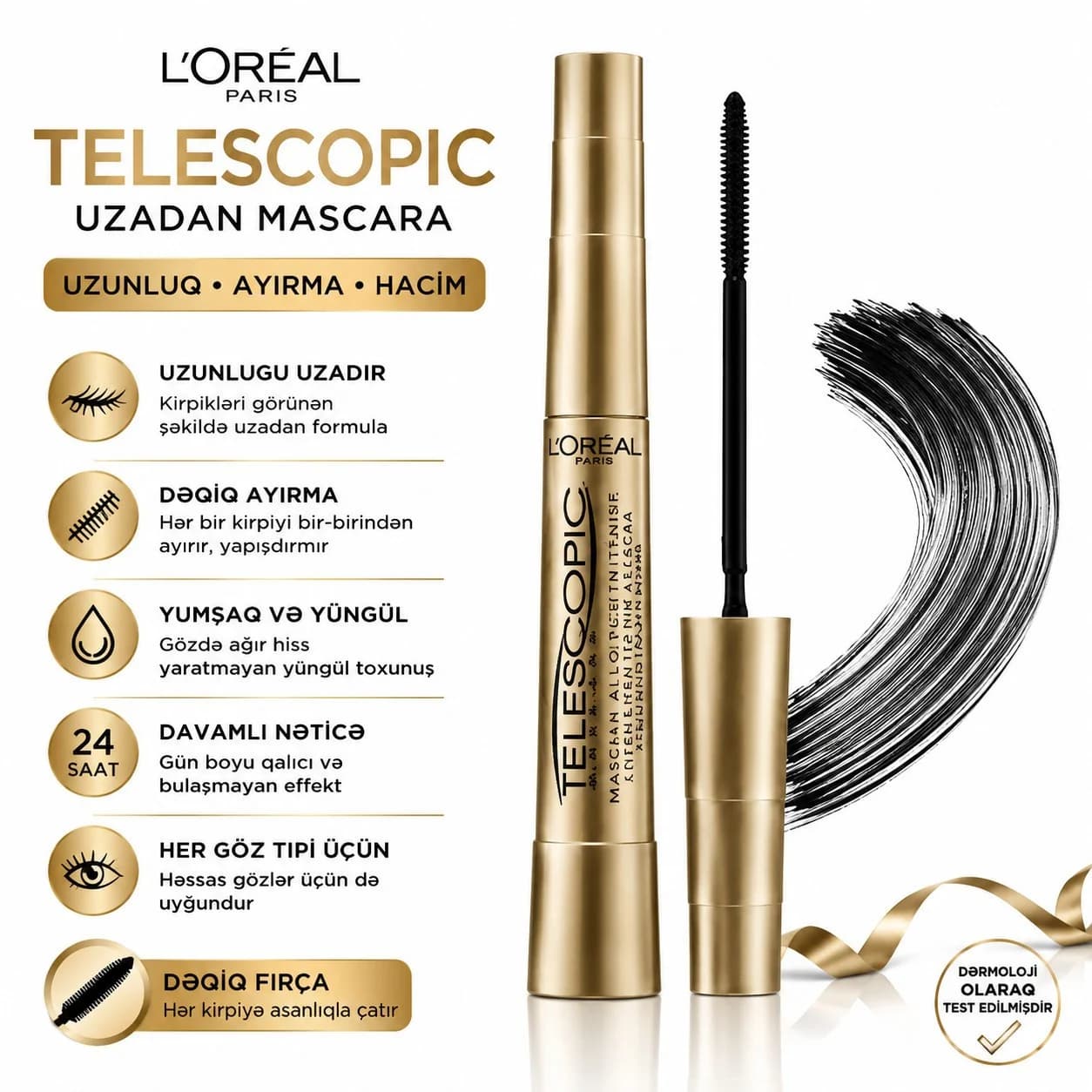 Kirpiklər üçün tuş Telescopic qara, 9 ml