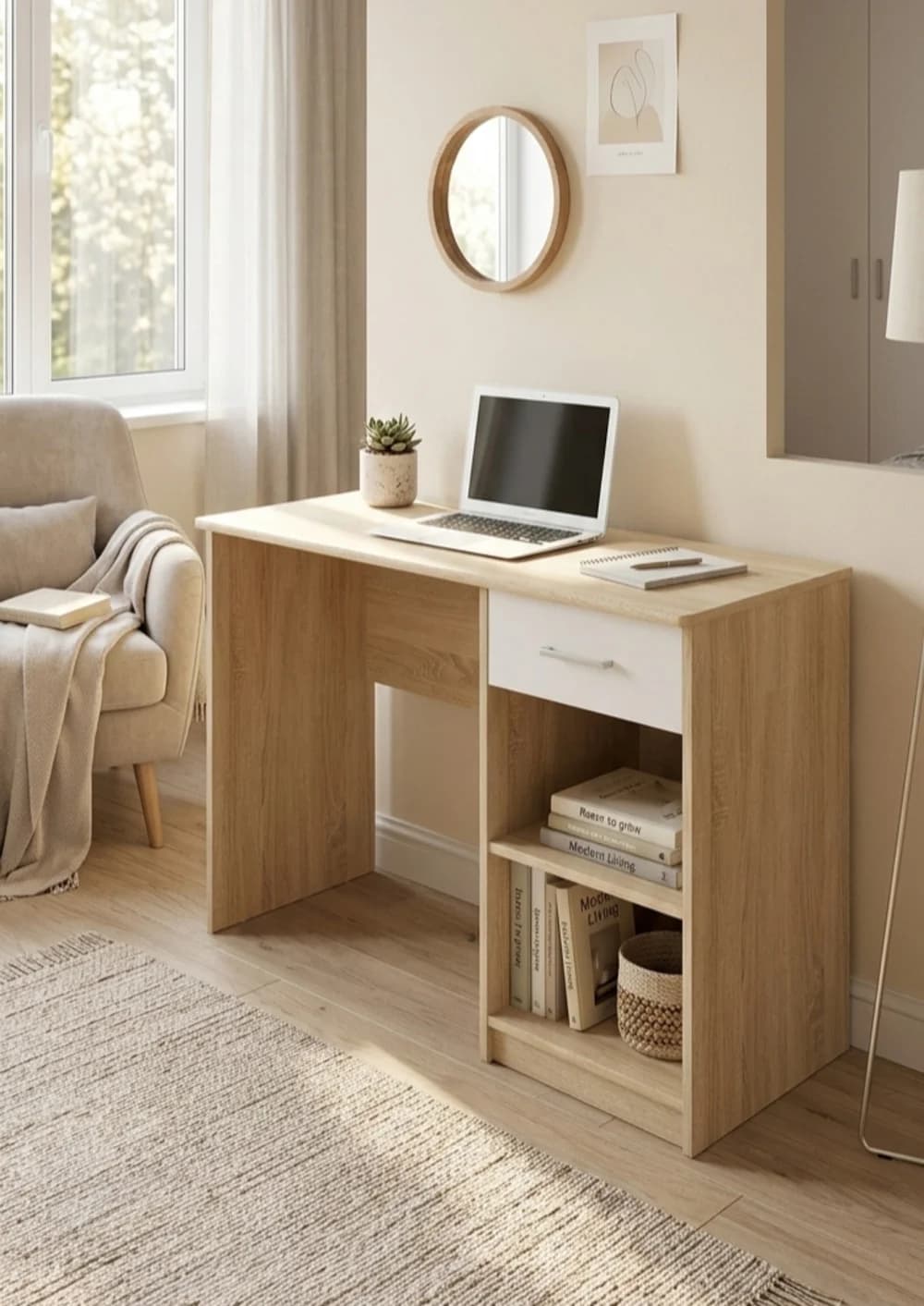 Yazı masası MB 9, Sanoma/White, laminat, 110x75x50 sm