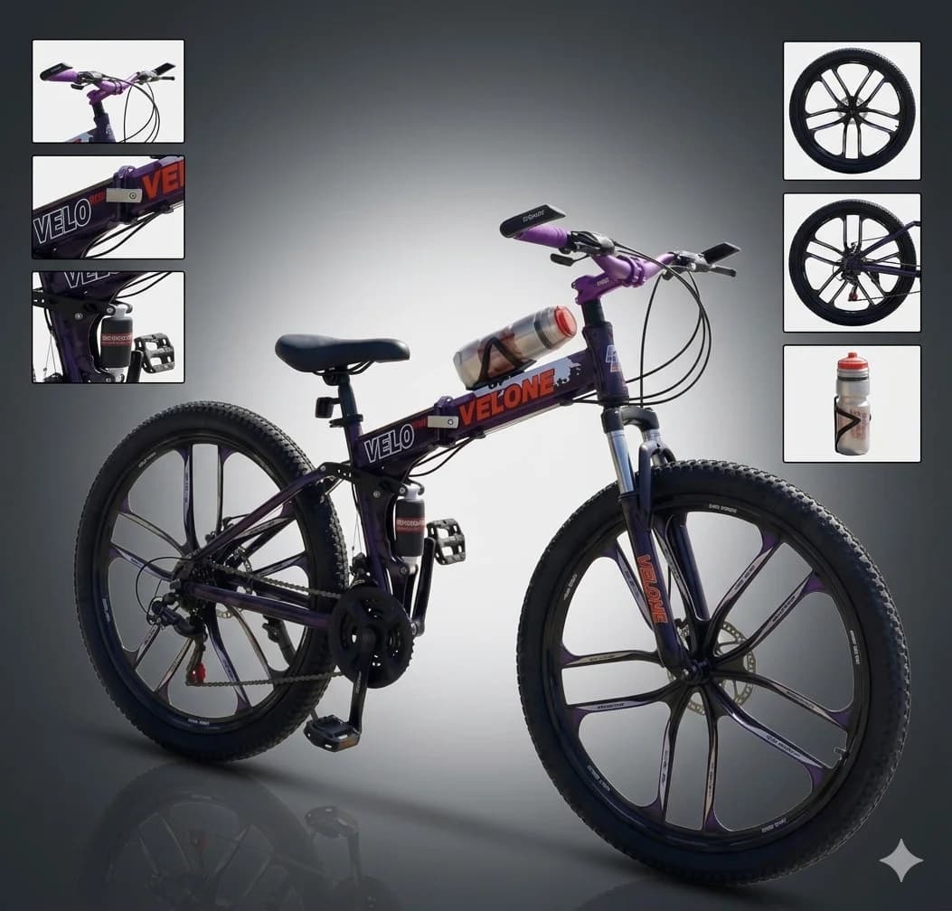 Qatlanan velosiped Velone 26", qara/bənövşəyi