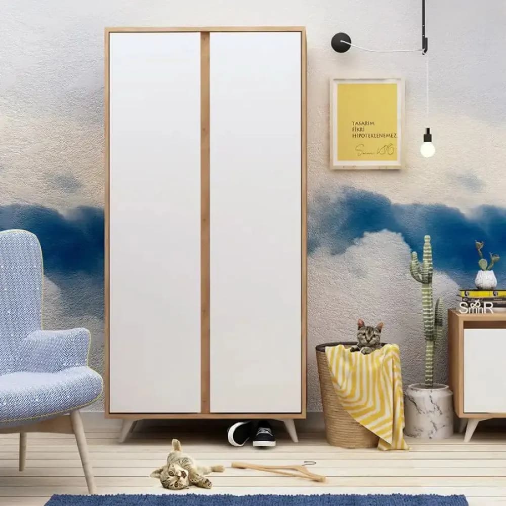Dolab SO041, laminat, ağ/votan, 100x187x52 sm