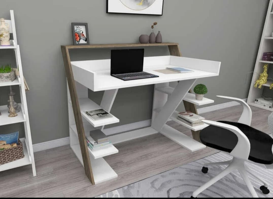 Kompüter masası SO0021, laminat, ağ/bej, 123x60x97.6 sm