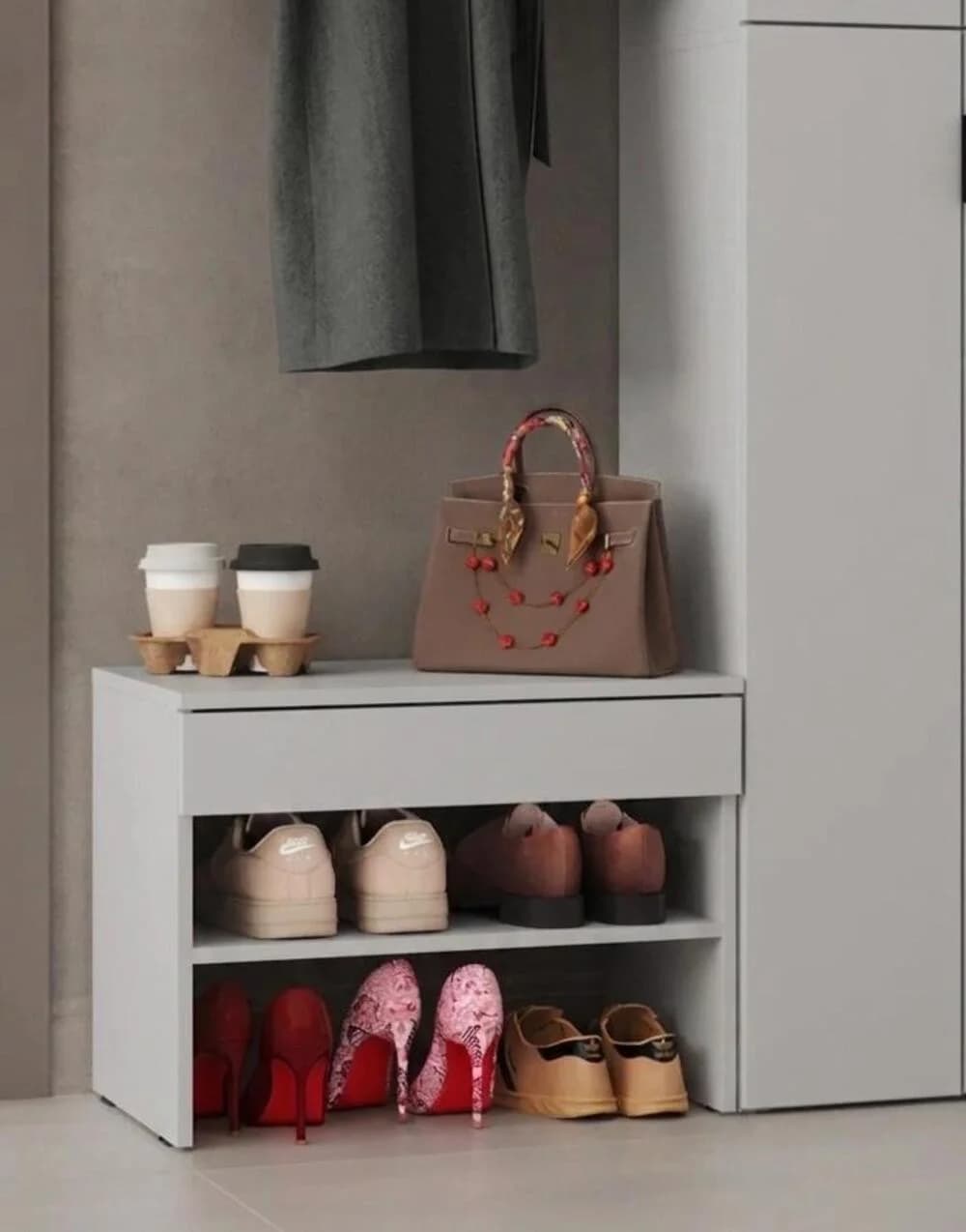 Ayaqqabı üçün tumba MB8, laminat, boz, 45x60x35 sm