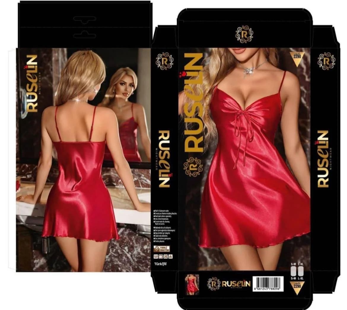Gecə köynəyi qadınlar üçün, qırmızı, satin, ölçü L/XL
