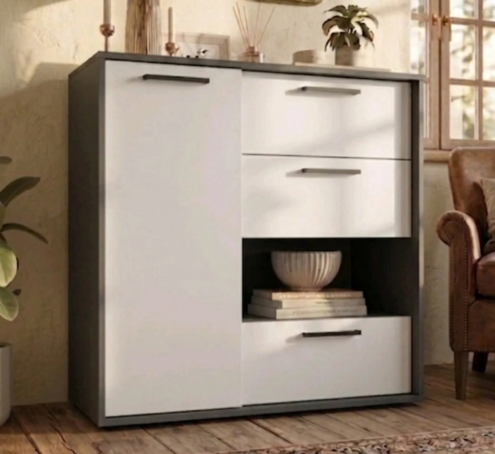 Tumba MB15, antrasit/ağ, laminat, 90x90x40 sm