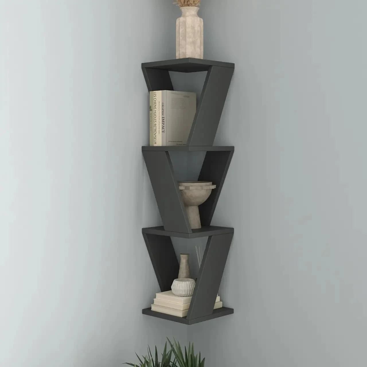 Divar rəfi Yagmur, Laminat, Antrasit, 84x20x20 sm