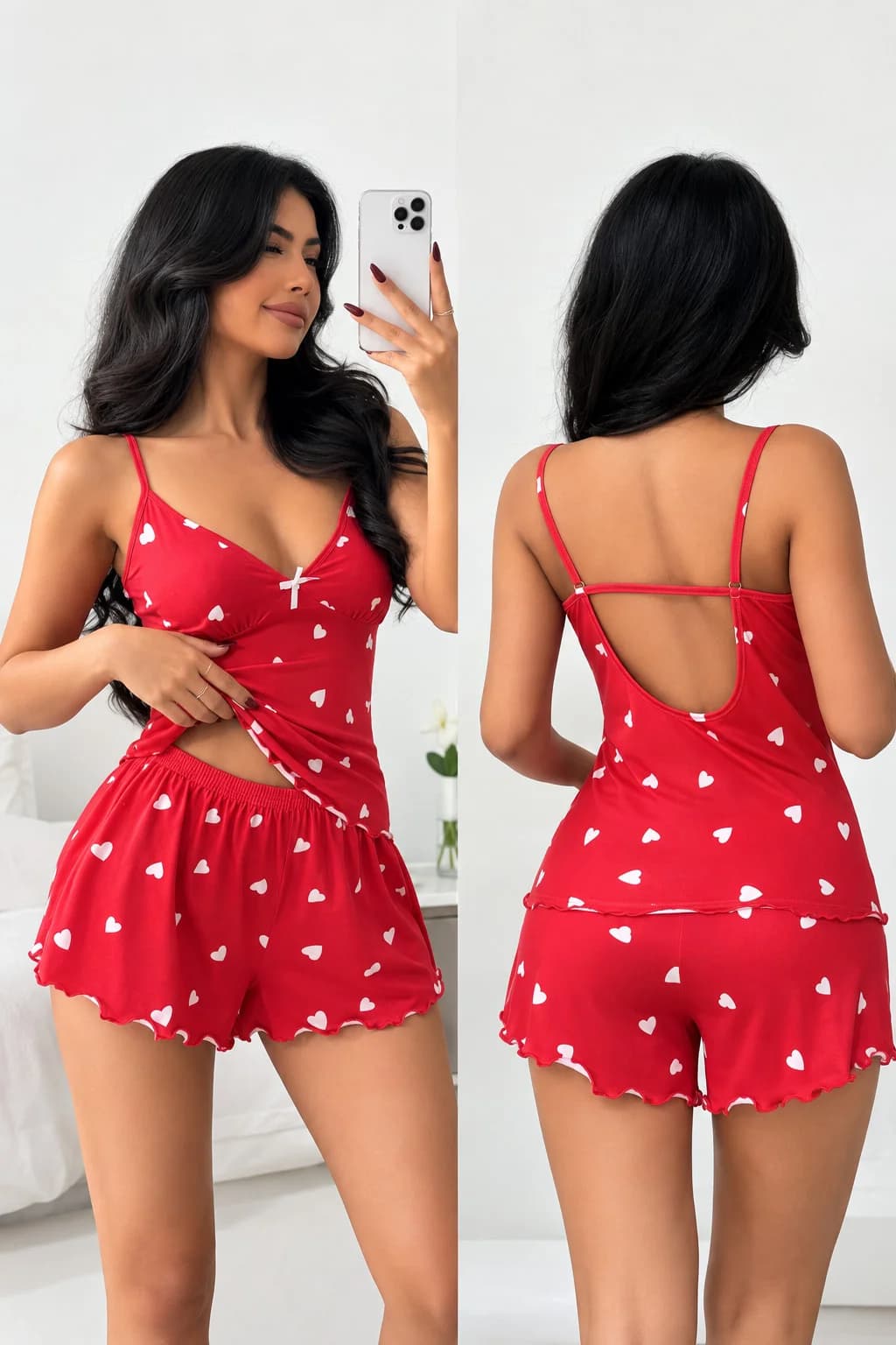 Şortlu pijama dəsti GS017, qırmızı, poliester, ölçü L/XL