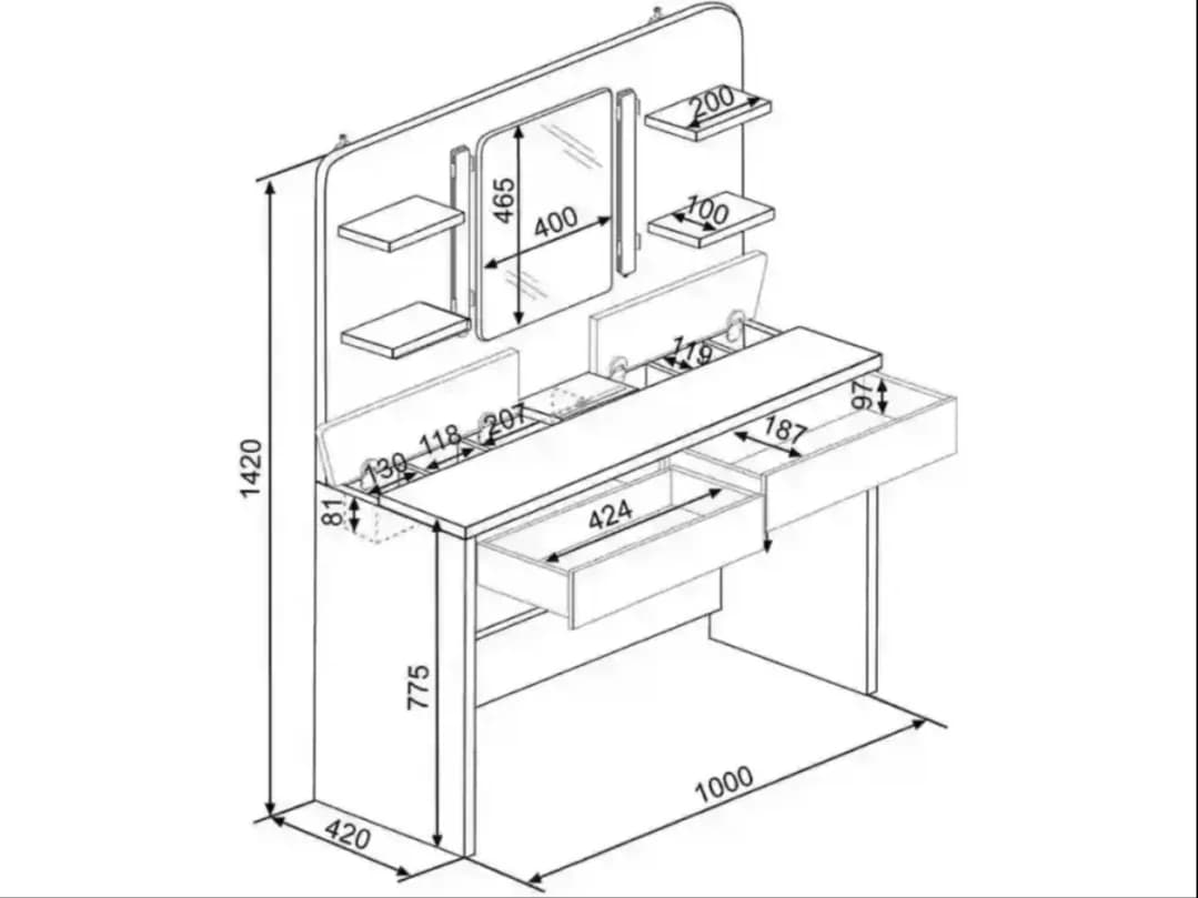 Makiyaj masası SO002, laminat, ağ, 142x42x100 sm — изображение 5
