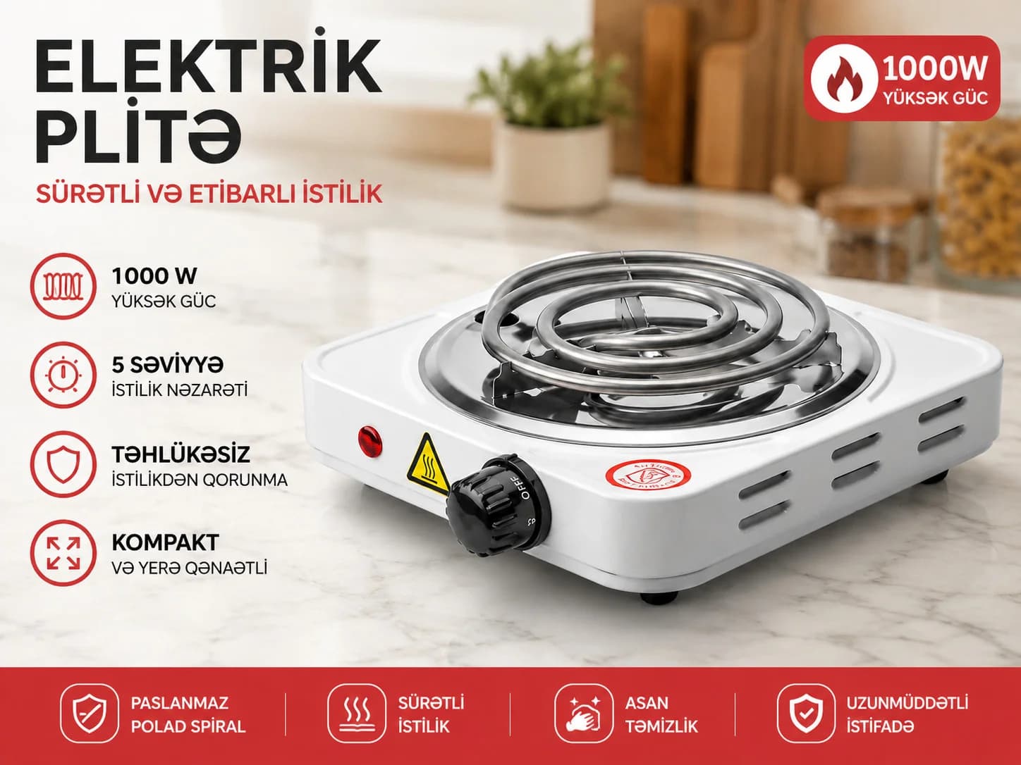 Masaüstü elektrik bişirici Paslanmayan polad Elektron 1 1000 Vt