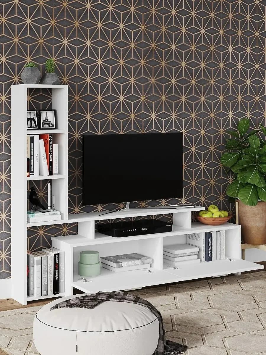 TV üçün tumba Yagmur, laminat, ağ, 135x25x112 sm — изображение 2