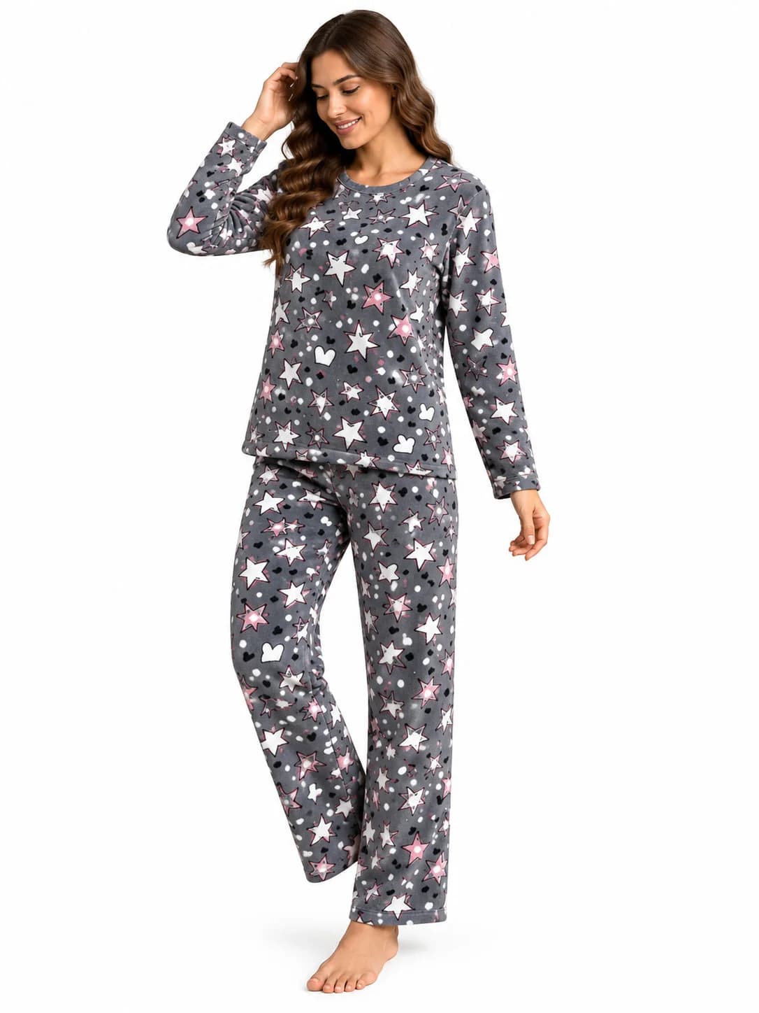 Şalvarlı pijama dəsti qadın üçün 12963, boz, poliester, ölçü XL