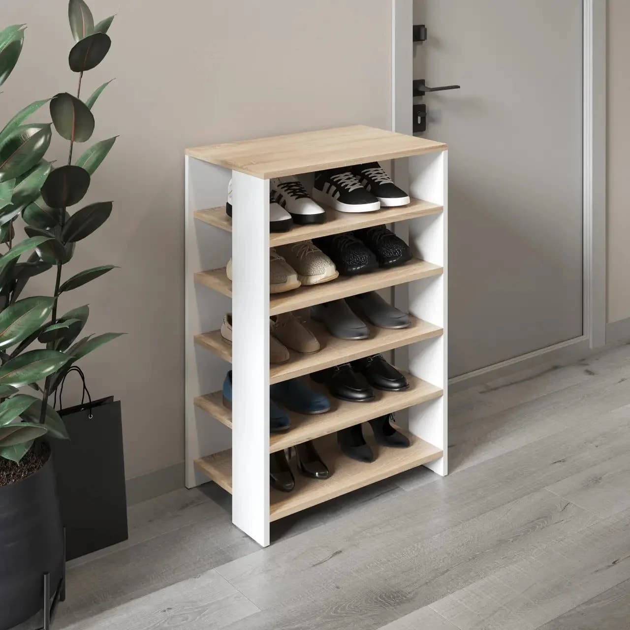 Ayaqqabı üçün rəf Yagmur, laminat, bej/ağ, 60x30x90 sm