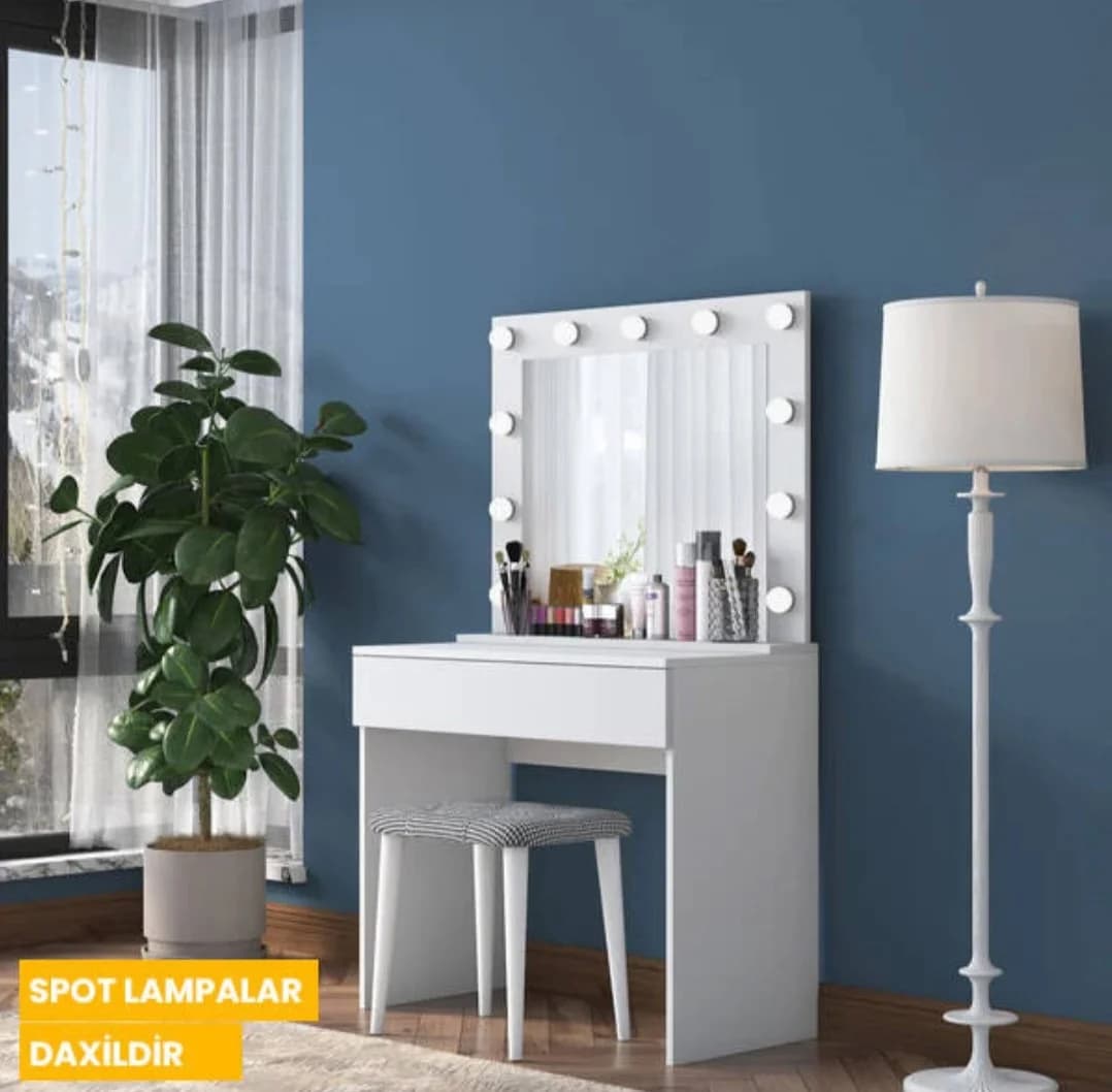 Makiyaj masası SO85, laminat, 90x45x148.6 sm, ağ — изображение 4