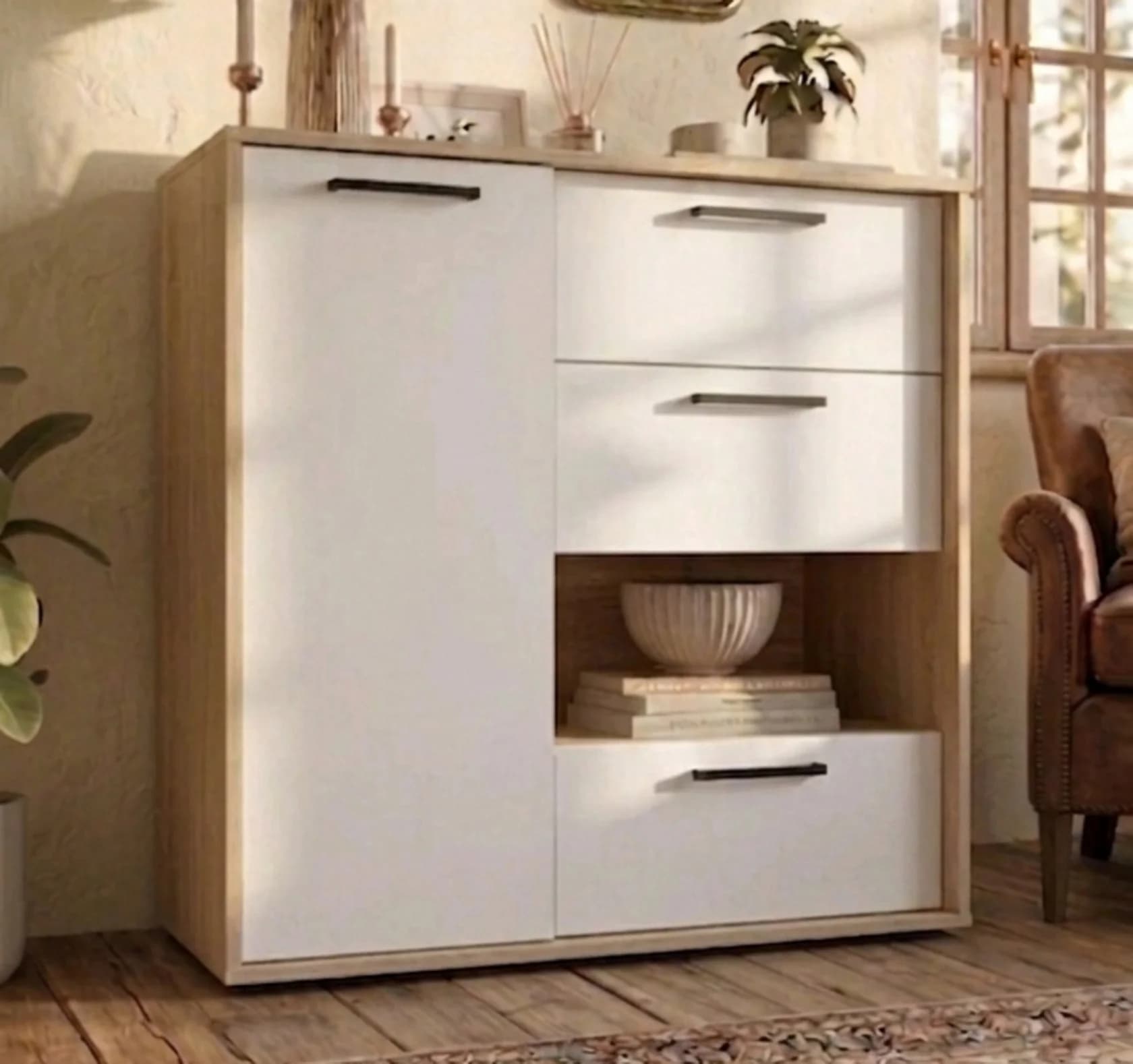 Tumba MB15, sonoma/ağ, laminat, 90x90x40 sm