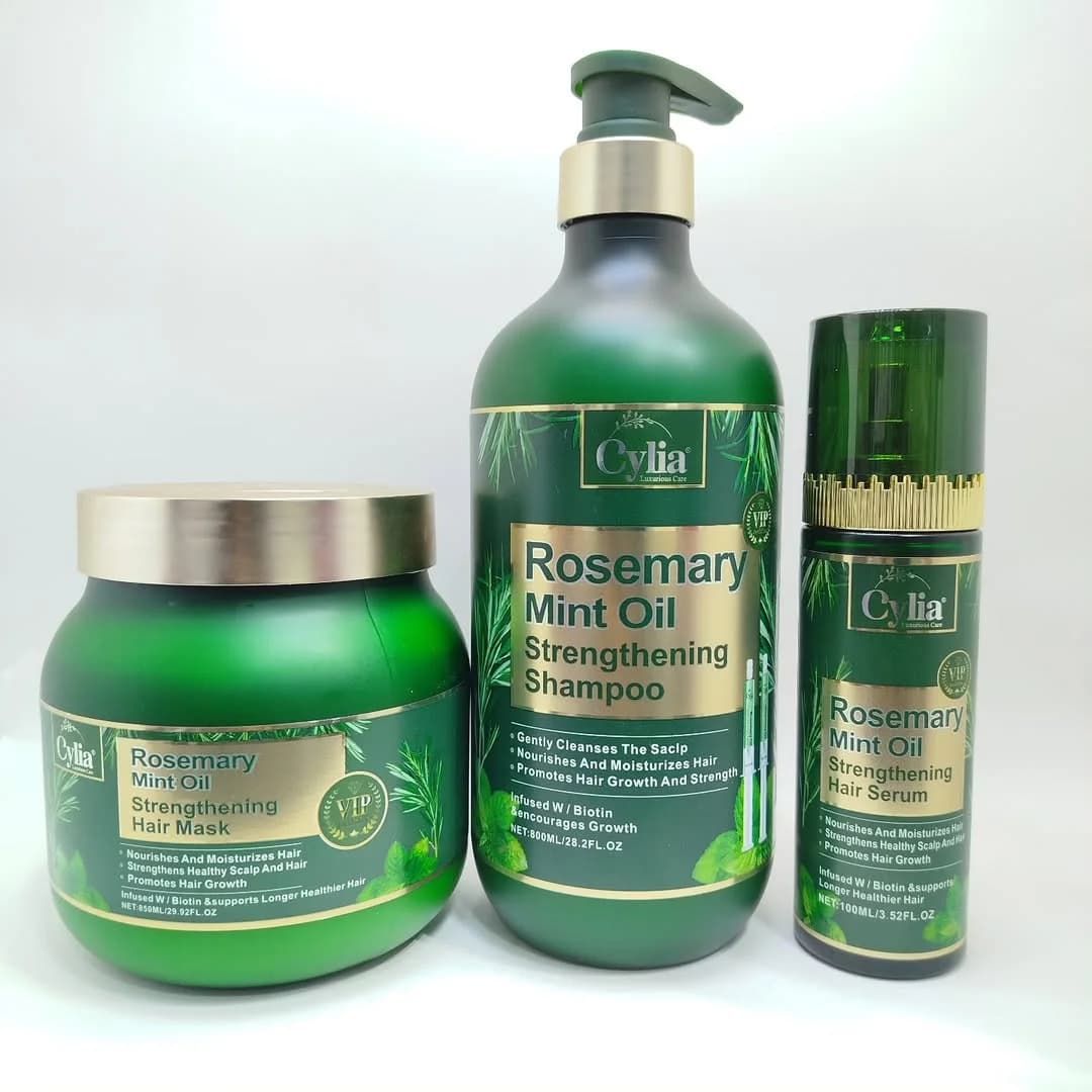 Saçlara qulluq dəsti Cylia Rosemary Mint Oil (Saç maskası 850 ml + Şampun 800 ml + Saç üçün serum 100 ml)