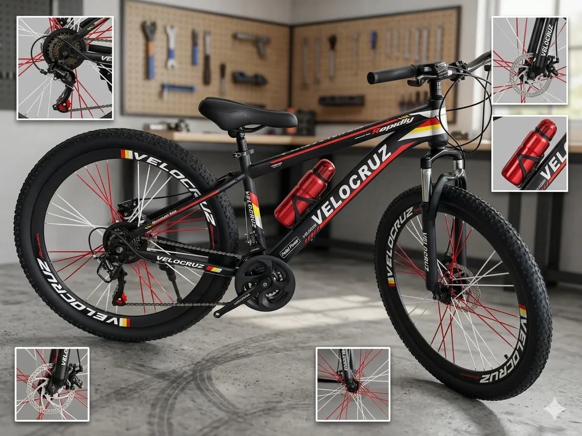 Dağ velosipedi Velocruz MTB, 26", qara/qırmızı — image 3