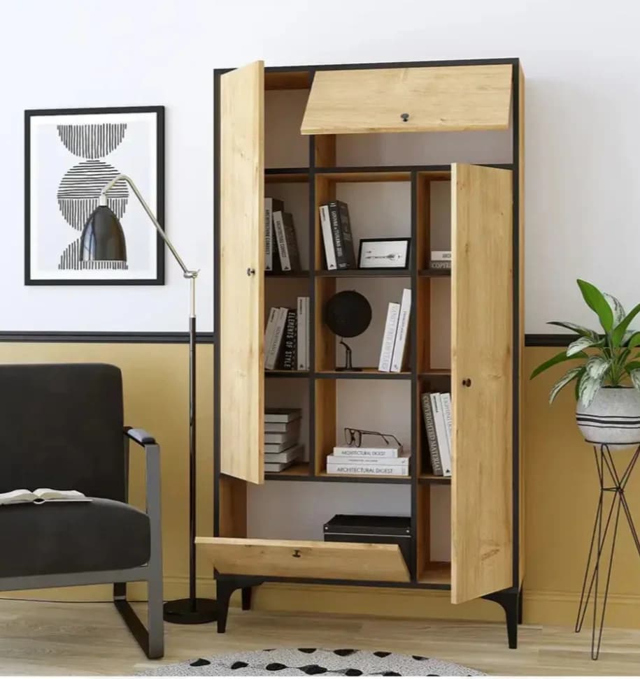 Kitablar üçün şkaf SO0001, laminat, açıq qəhvəyi, 96x32x177 sm — image 3