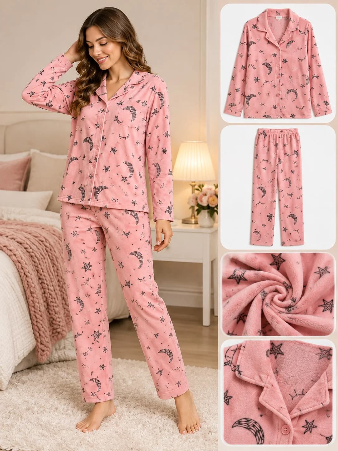 Qadınlar üçün şalvarlı pijama dəsti 2821714, poliester, çəhrayı, ölçü M