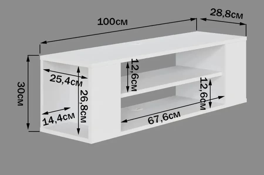 TV üçün tumba 16, laminat, ağ, 30.1х28.8х100 sm — изображение 4