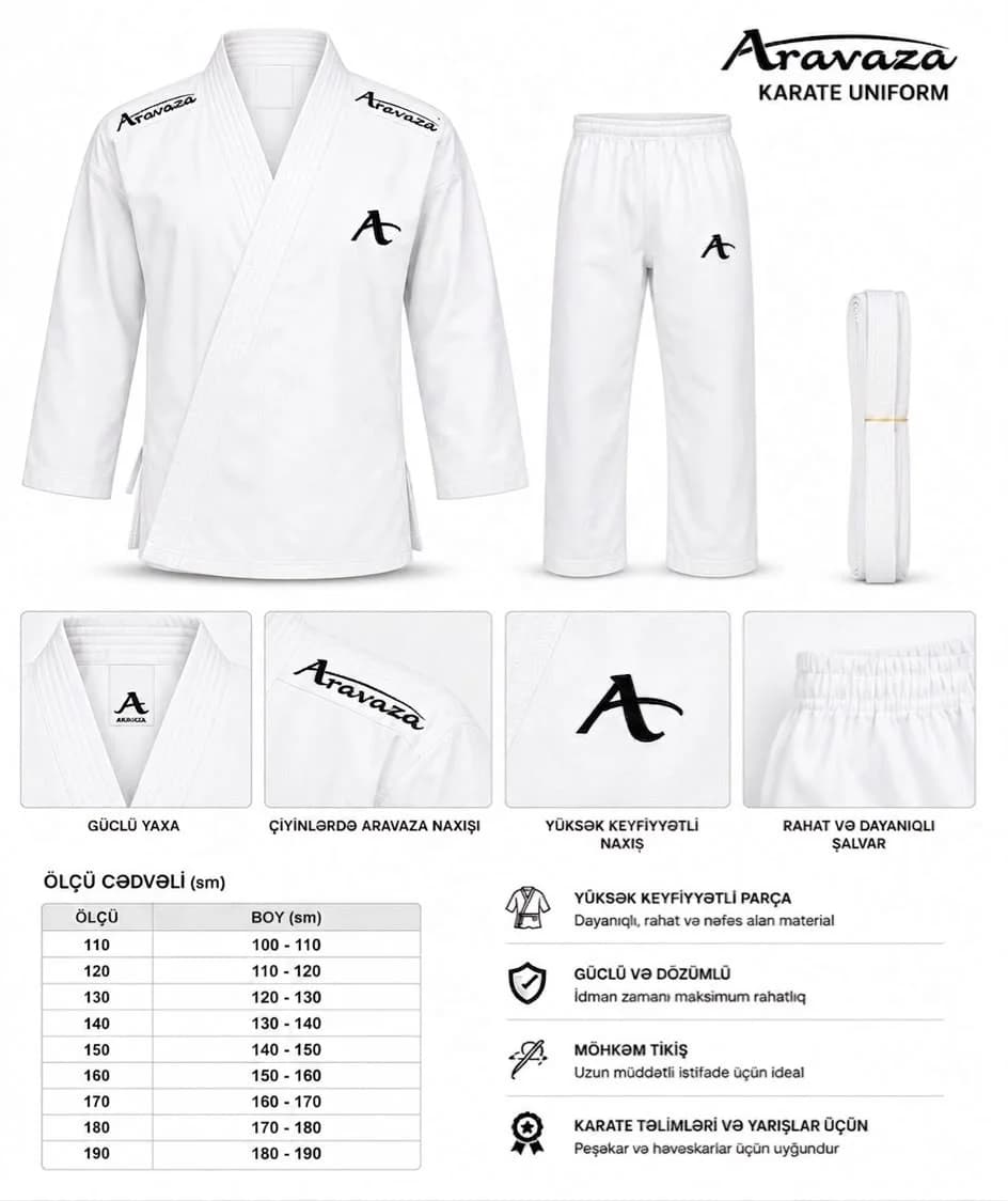 Karate kimonosu Aravaza, pambıq, ağ, ölçü 160