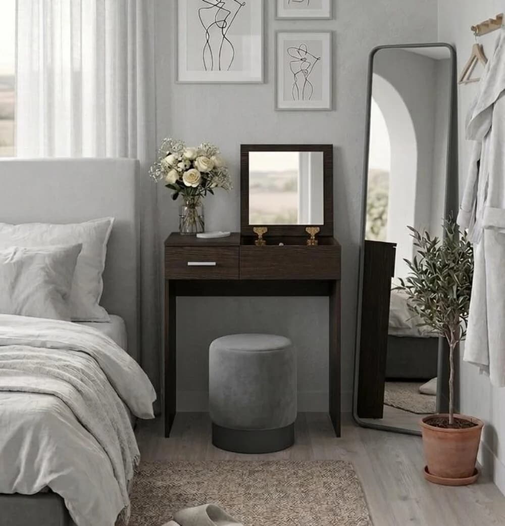 Makiyaj masası güzgülü MB12, laminat, venqe, 75x90x45 sm