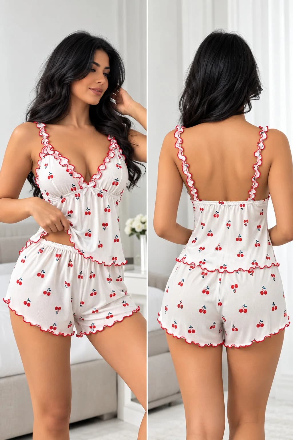 Şortlu pijama dəsti GS016, ağ, poliester, ölçü S/M