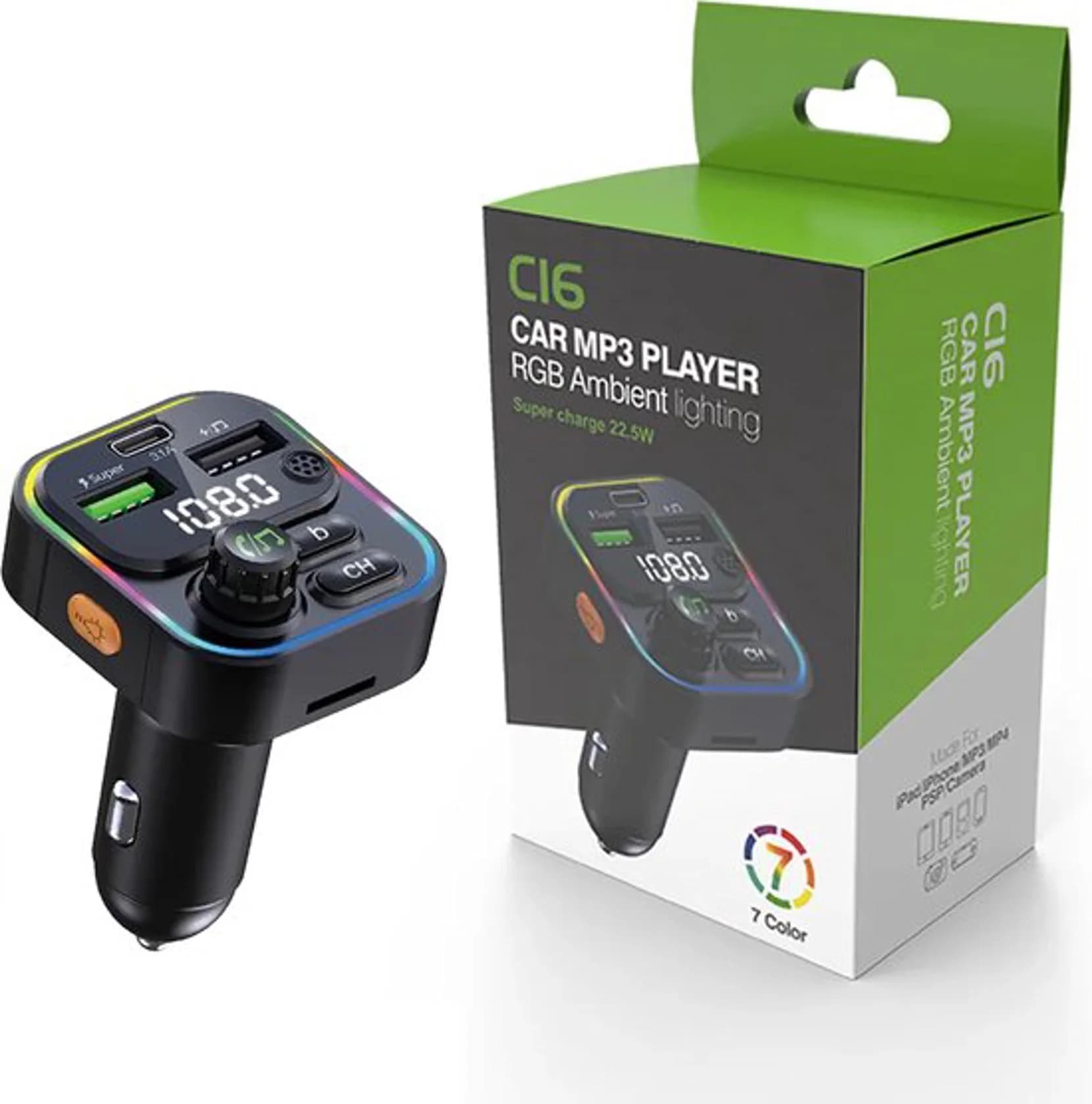 Avtomobil üçün FM ötürücü C16 RGB MP3
