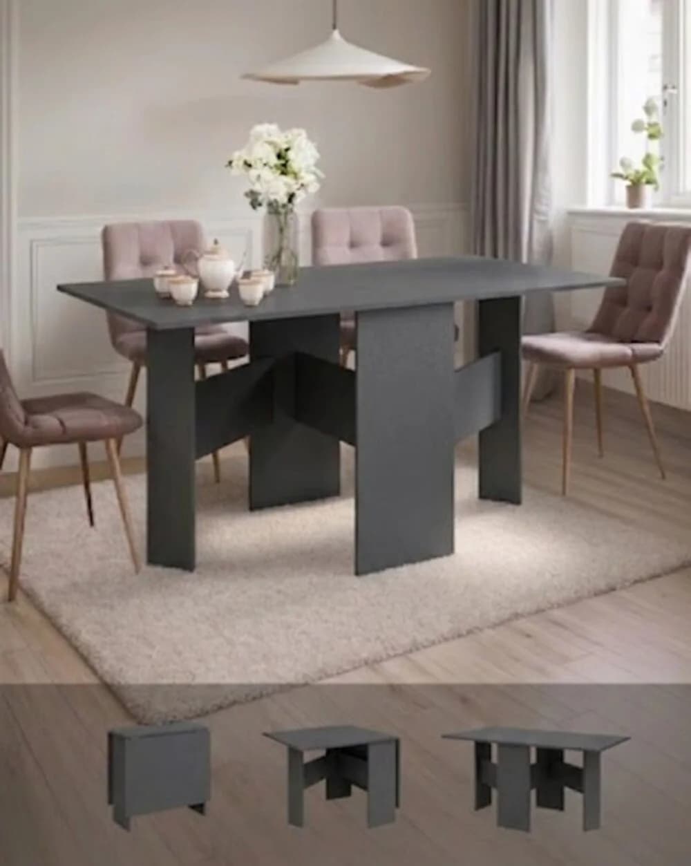 Yemək masası MB1, laminat, antrasit, 160x80x75 sm