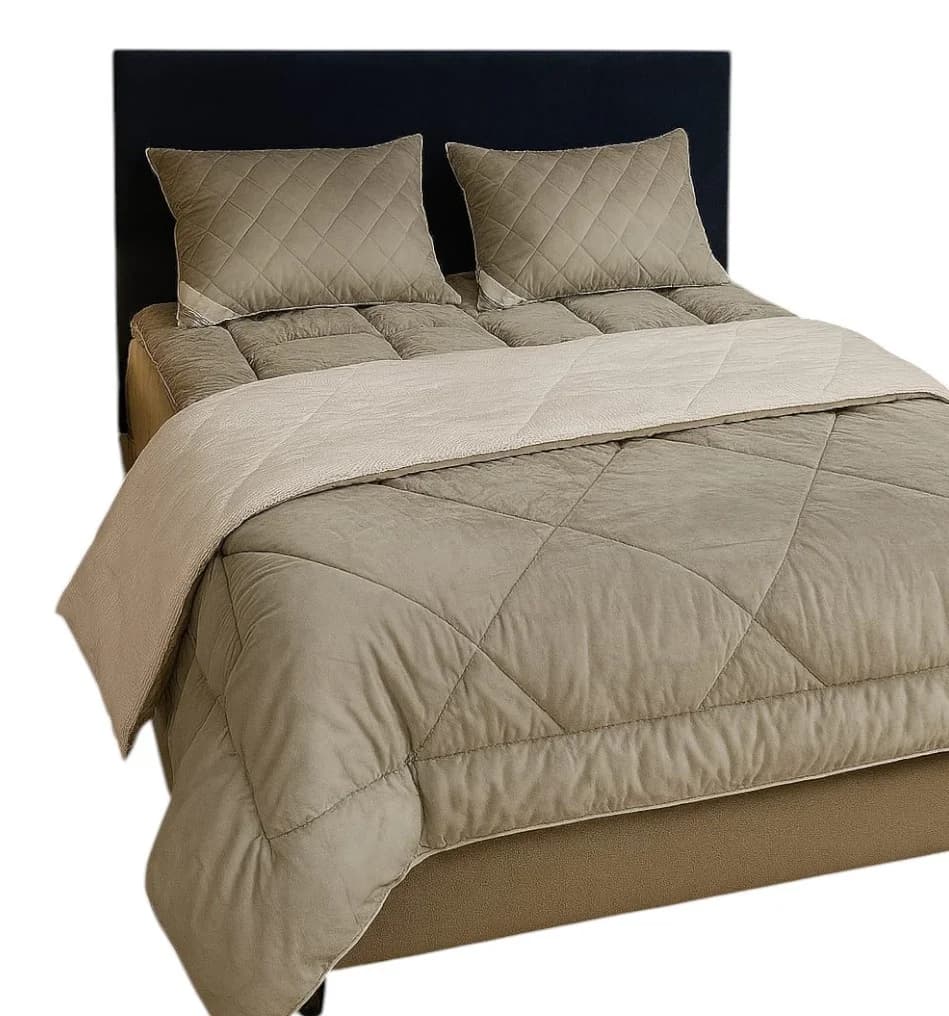 Örtük və yastıq üzü dəsti model-7.2, örtük 155x215 sm, yastıq üzü 50x70 sm, tək nəfərlik, velür/pambıq qarışıq, sintifon, bej - GS_286